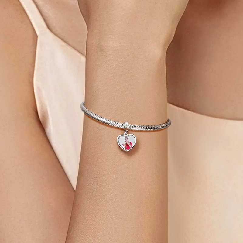 Gnoce Oct.Birthstone Heart Personalized Photo Charm Platinum-plated Silver Blend - Image 4