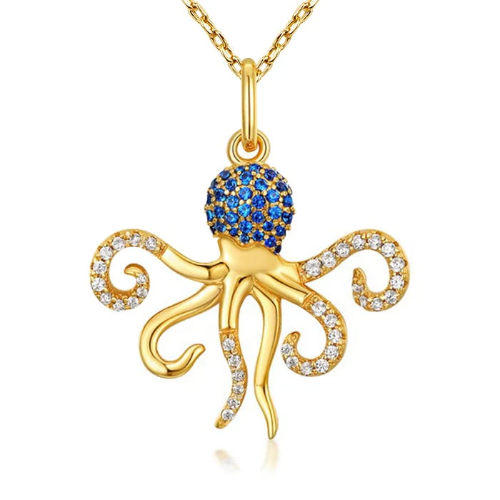 Octopus Necklace Inlaid with Shiny Spinels Gold Plated Sterling Silver