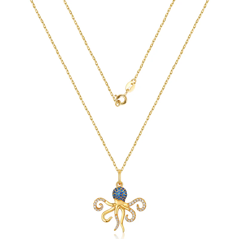 Octopus Necklace Inlaid with Shiny Spinels Gold Plated Sterling Silver - Image 2