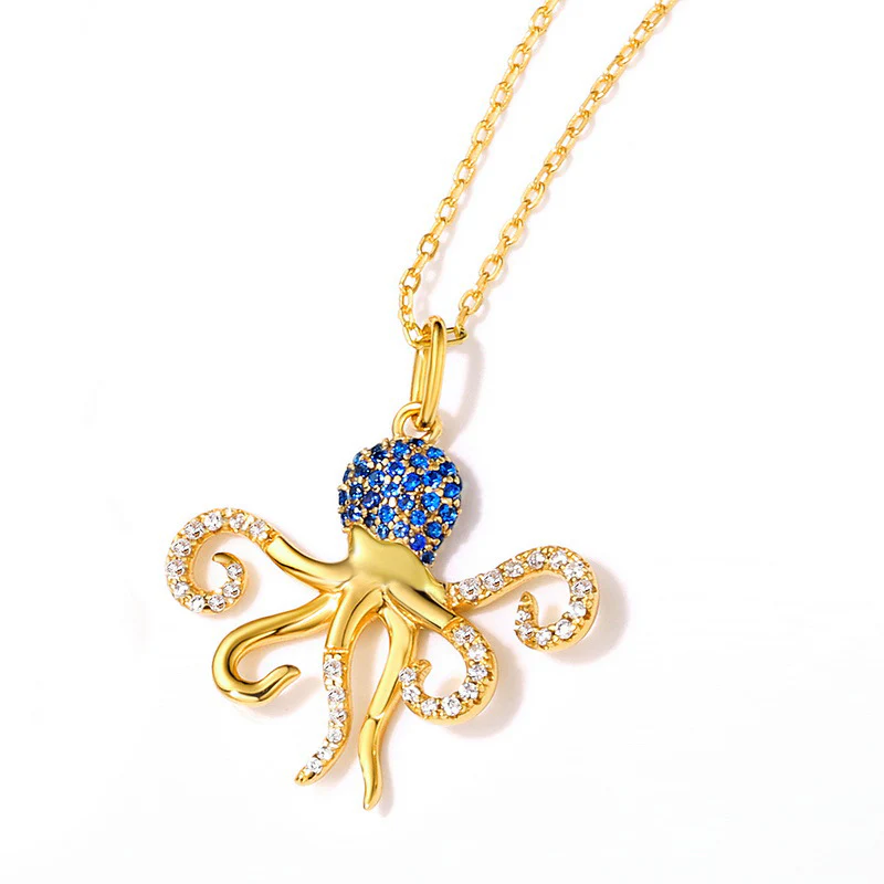 Octopus Necklace Inlaid with Shiny Spinels Gold Plated Sterling Silver - Image 3