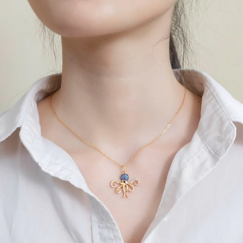 Octopus Necklace Inlaid with Shiny Spinels Gold Plated Sterling Silver - Image 4