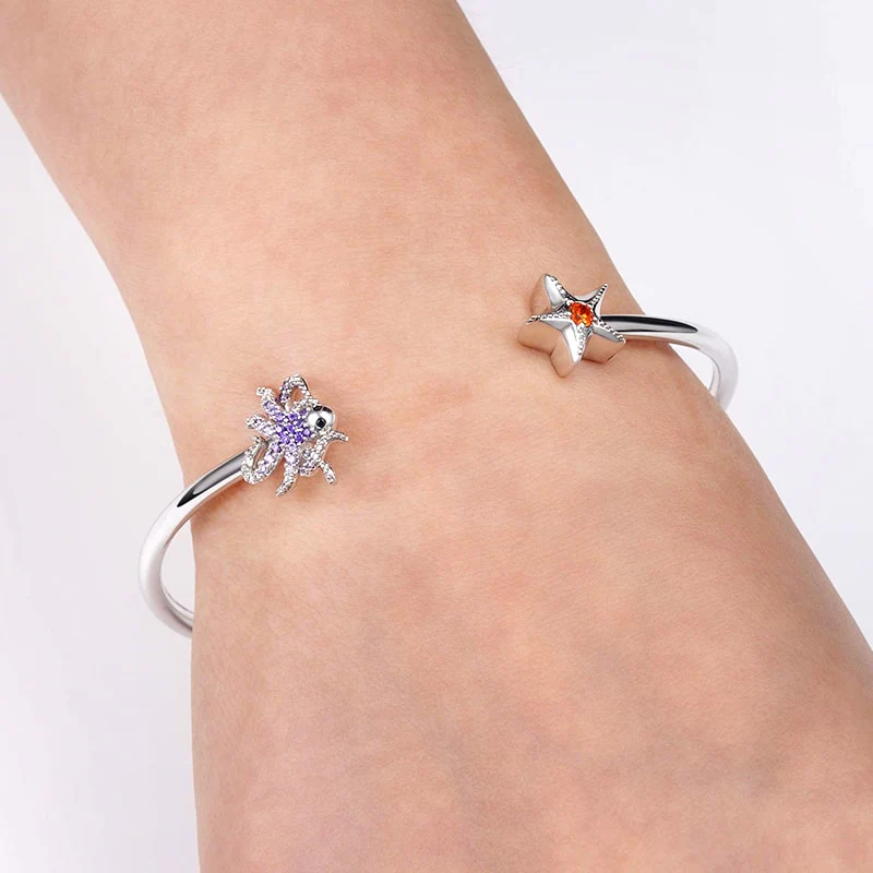 Gnoce Octopus & Starfish Open Bracelet Platinum-plated Silver Blend - Image 3