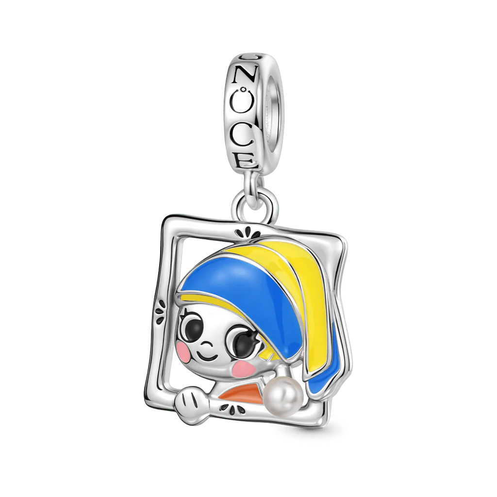 Gnoce Oil Painting Girl Charm Platinum-plated Silver Blend