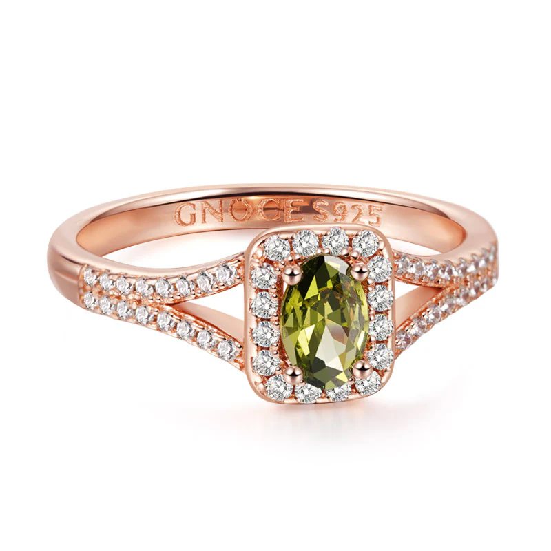 Olive Green Oval-Cut Ring 925 Sterling Silver 18k Rose Gold Plated - Image 2