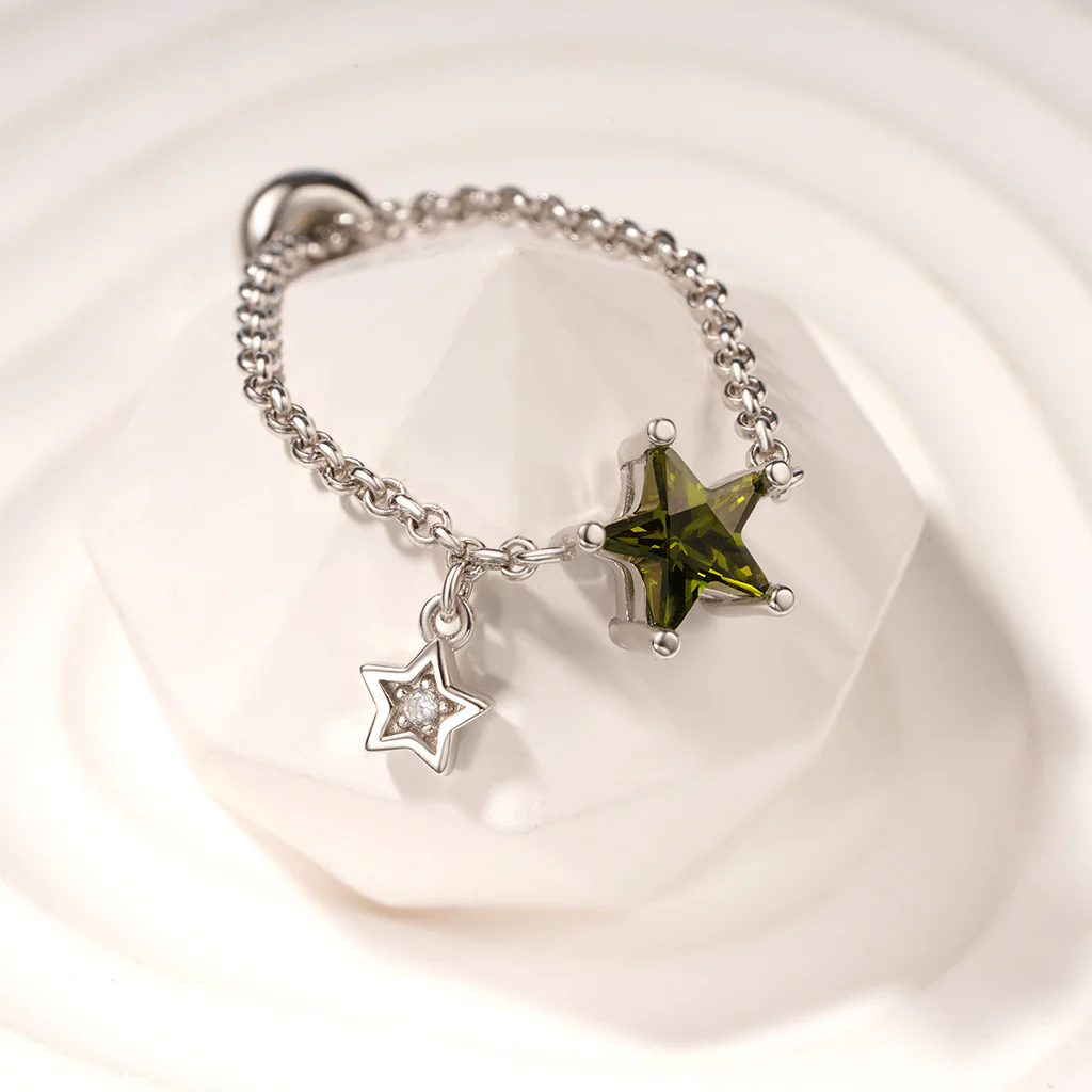 Gnoce Engravable Olive Yellow Star Chain Ring - Image 4