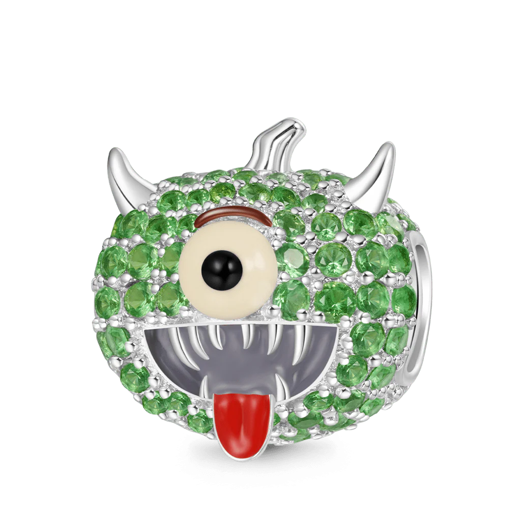 Gnoce One-Eyed Green Monster Pumpkin Charm Platinum-plated Silver Blend