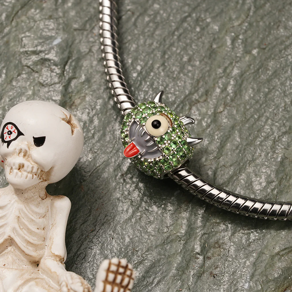 Gnoce One-Eyed Green Monster Pumpkin Charm Platinum-plated Silver Blend - Image 3