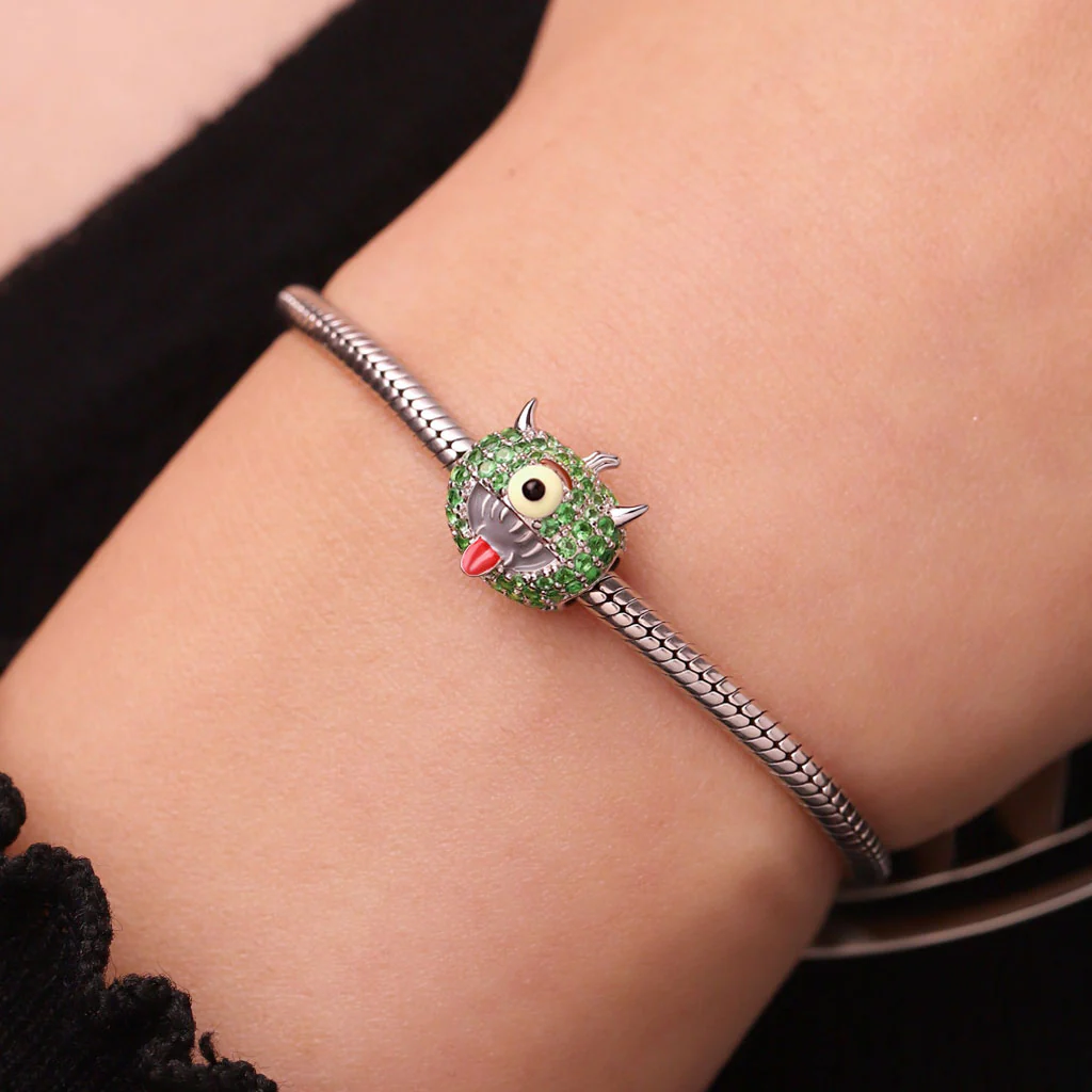 Gnoce One-Eyed Green Monster Pumpkin Charm Platinum-plated Silver Blend - Image 5