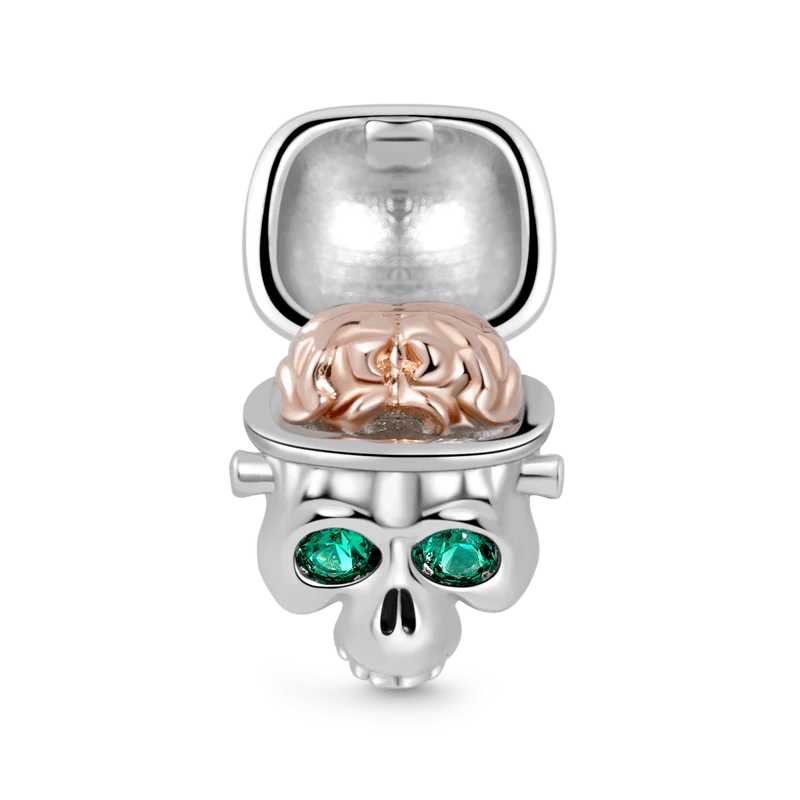 Gnoce Skull with Openable Brain Charm Platinum-plated Silver Blend
