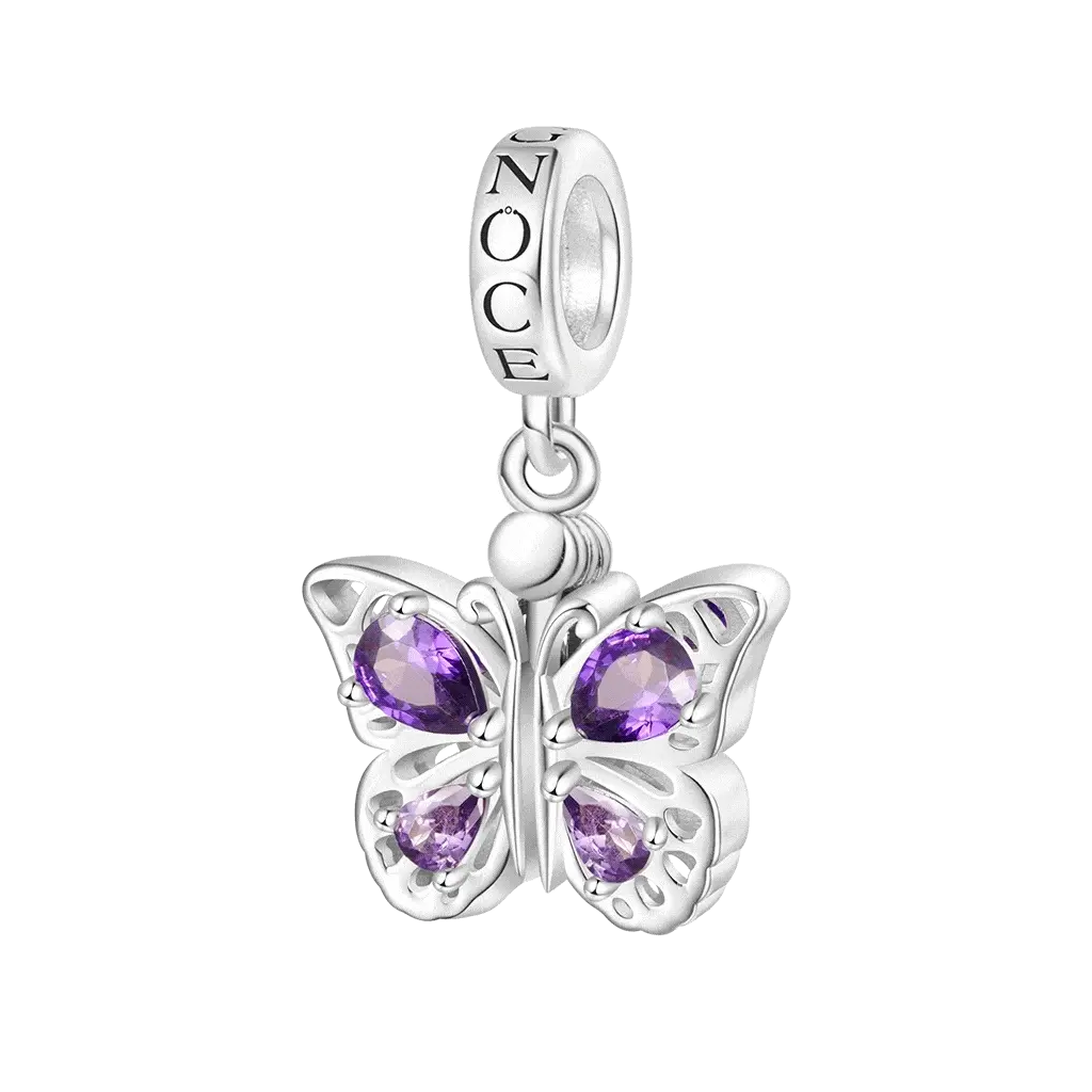 Gnoce Openable Purple Butterfly Engravable Charm Platinum-plated Silver Blend