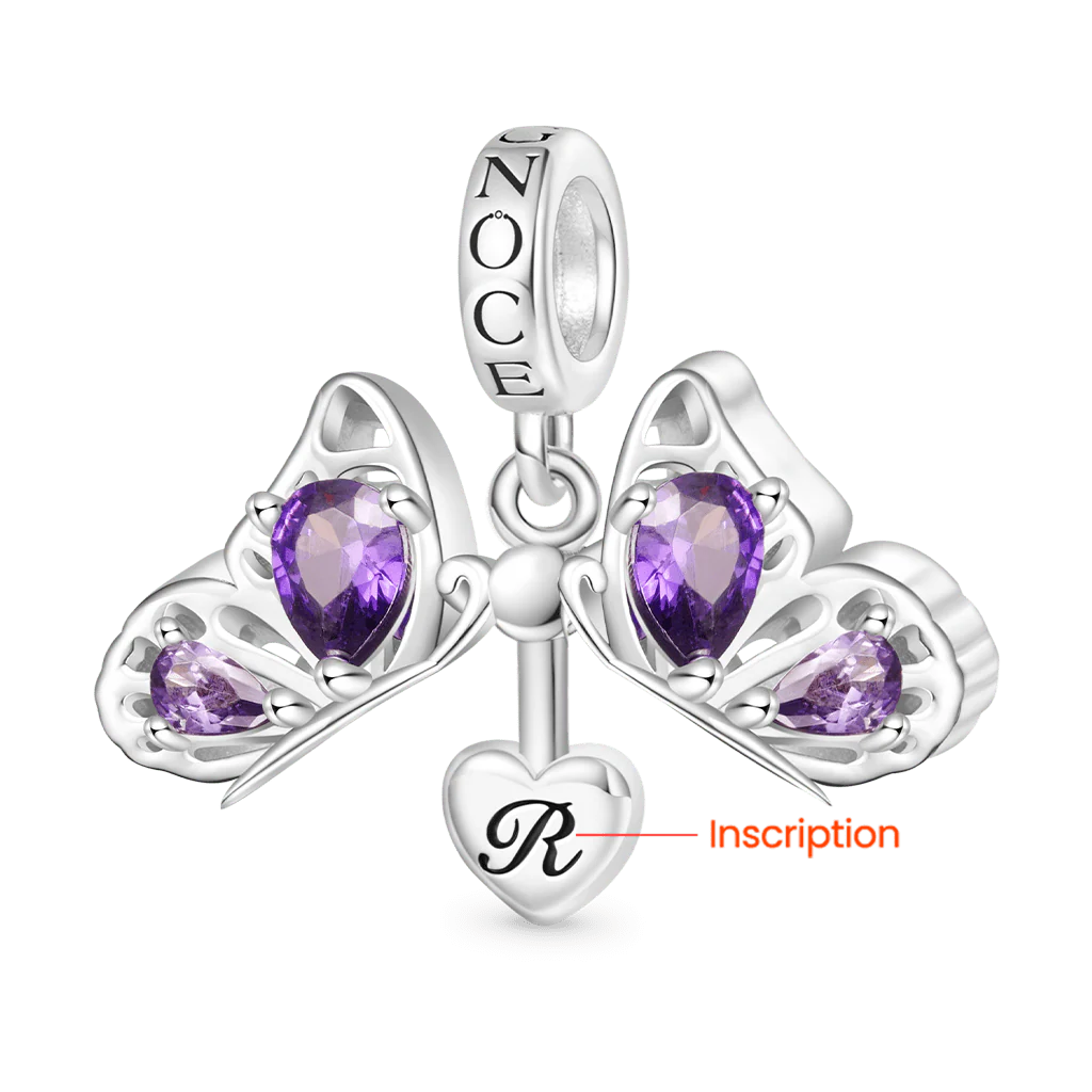 Gnoce Openable Purple Butterfly Engravable Charm Platinum-plated Silver Blend - Image 2