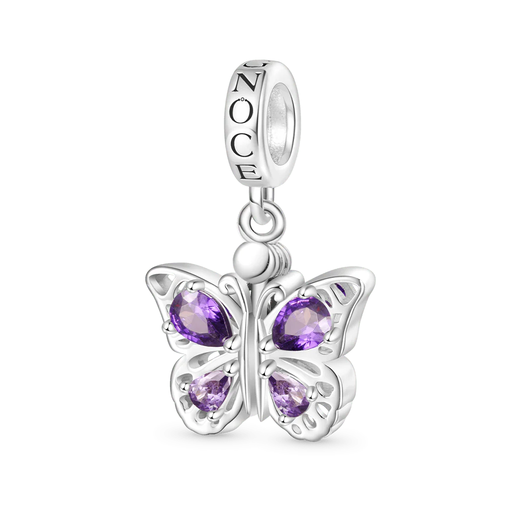 Gnoce Openable Purple Butterfly Engravable Charm Platinum-plated Silver Blend - Image 3