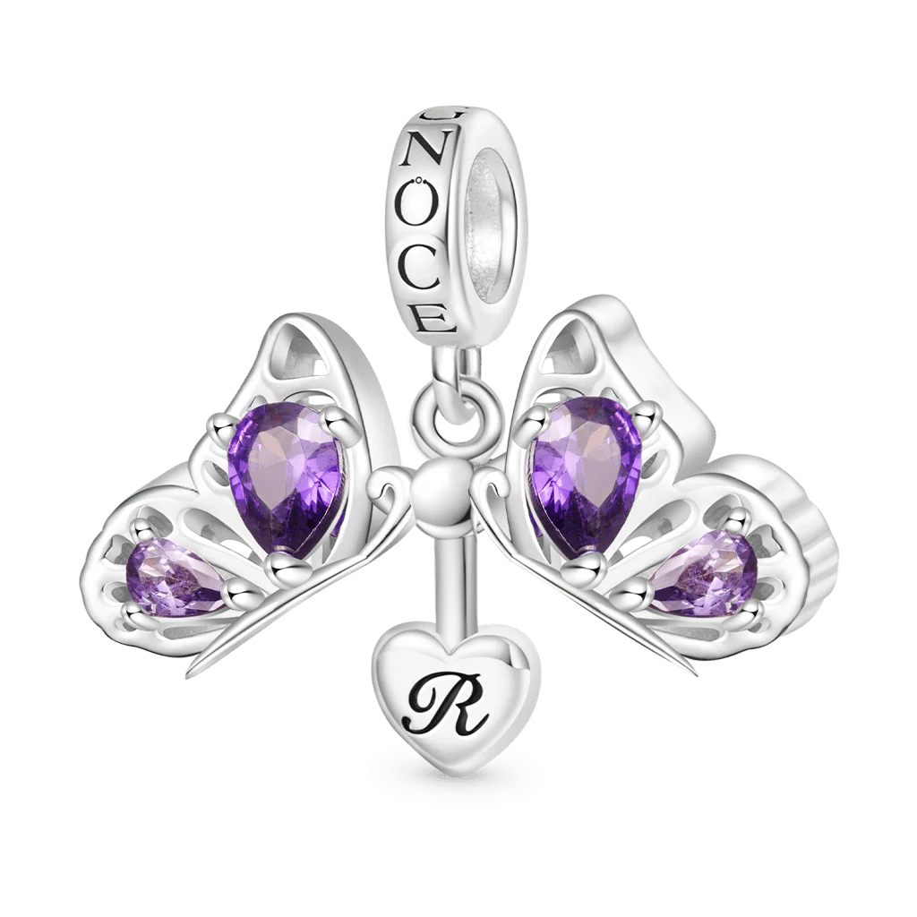 Gnoce Openable Purple Butterfly Engravable Charm Platinum-plated Silver Blend - Image 4