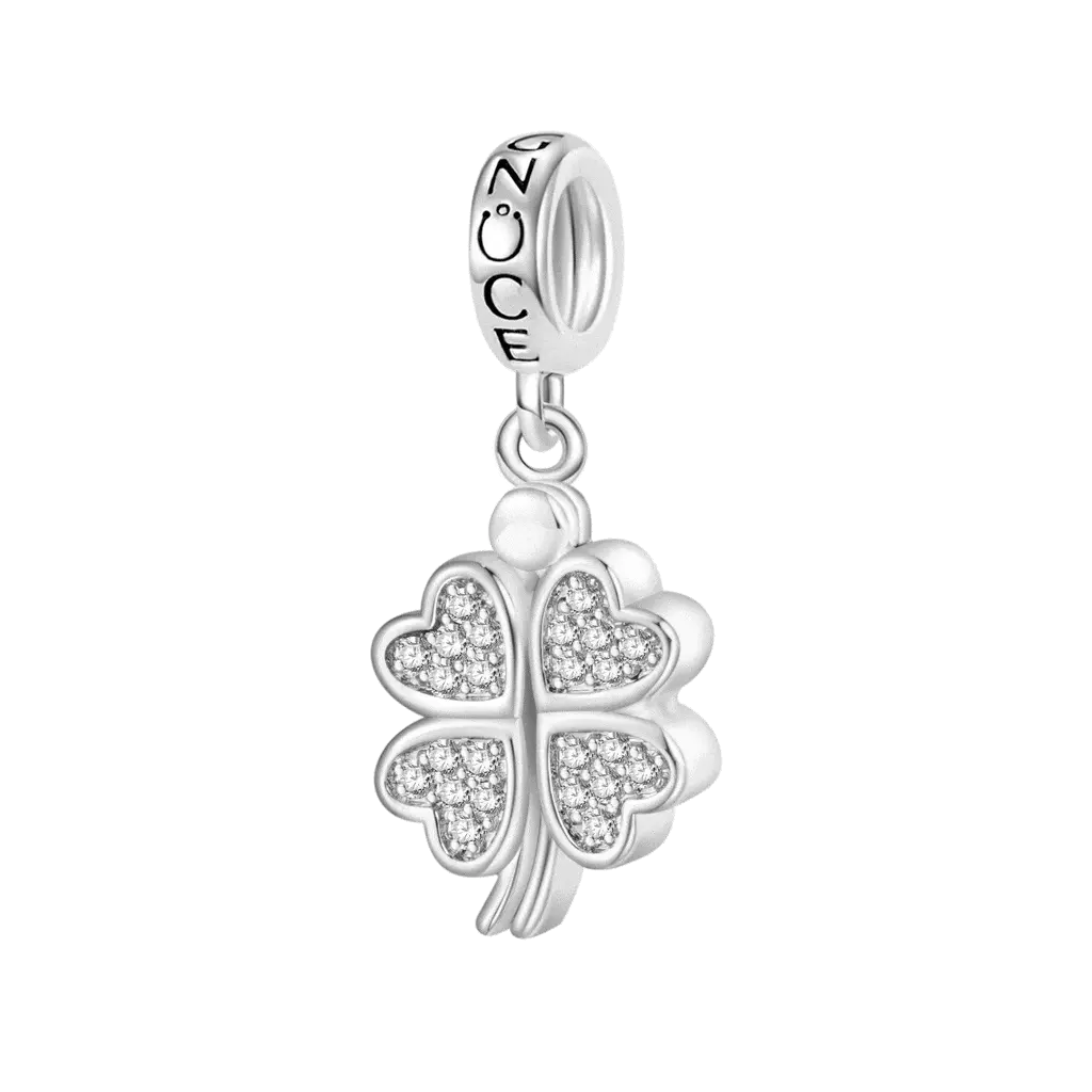 Gnoce Openable Four-leaf Clover Engravable Charm Platinum-plated Silver Blend