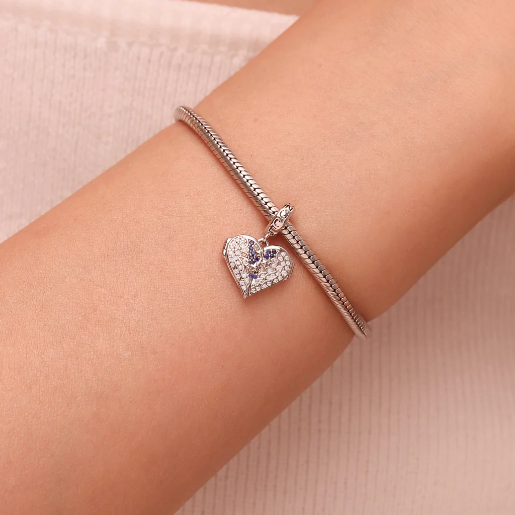 Gnoce Openable Heart Wings Engravable Charm Platinum-plated Silver Blend - Image 7