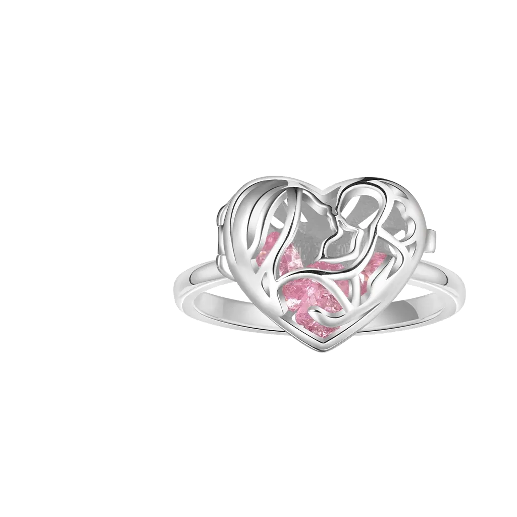Gnoce Mother's Day Openable Hollow Heart with Diamond Ring