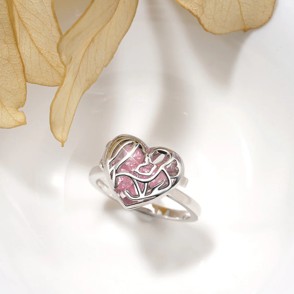 Gnoce Mother's Day Openable Hollow Heart with Diamond Ring - Image 4