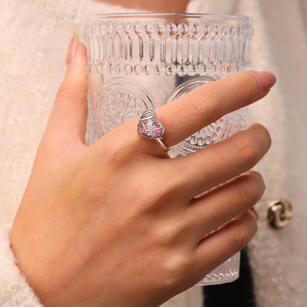 Gnoce Mother's Day Openable Hollow Heart with Diamond Ring - Image 5