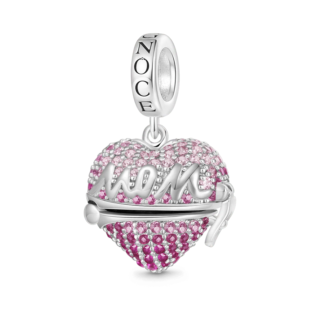 Gnoce Openable 'MOM' Heart Charm Platinum-plated Silver Blend - Image 2