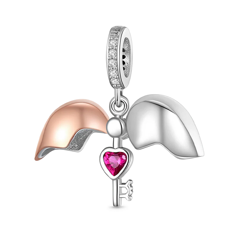 Opening My heart Key Pendant Dangle Charm 925 Sterling Silver 18K Rose Gold Plated Inlaid with Heart Red CZ Stones