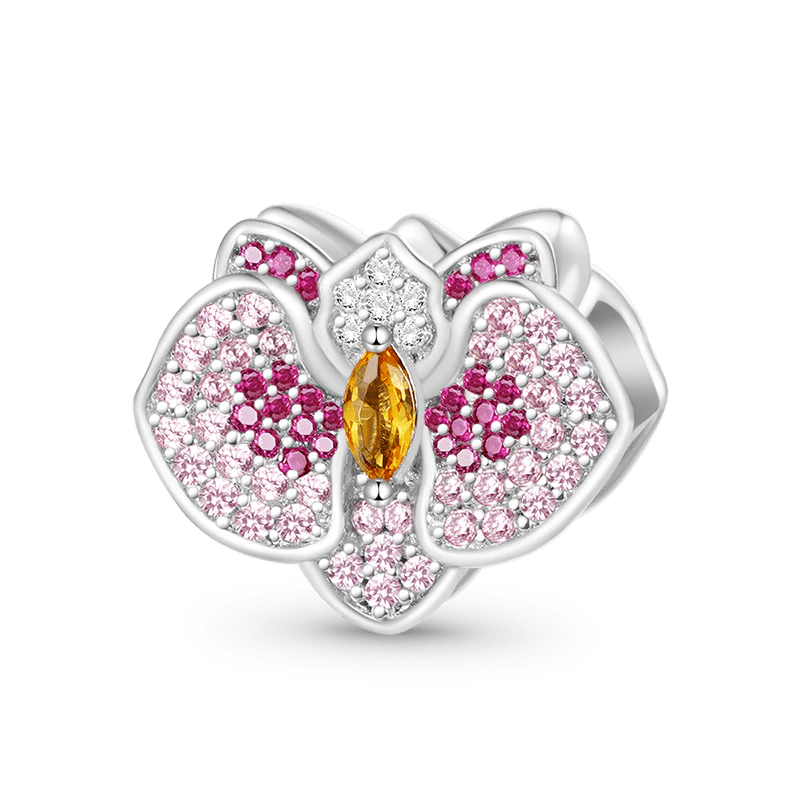 Gnoce Orchid Flower Charm Platinum-plated Silver Blend