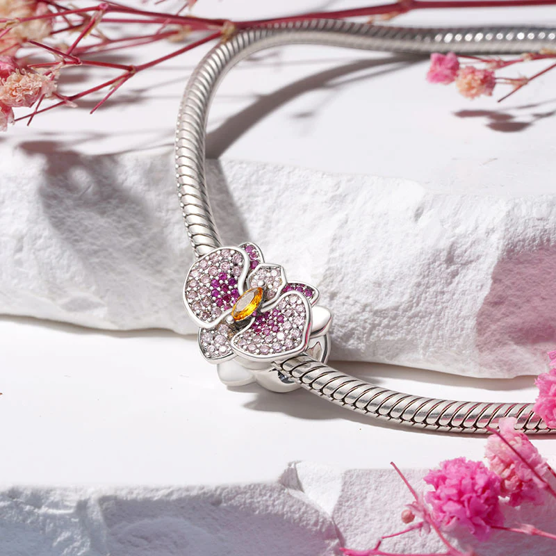 Gnoce Orchid Flower Charm Platinum-plated Silver Blend - Image 3
