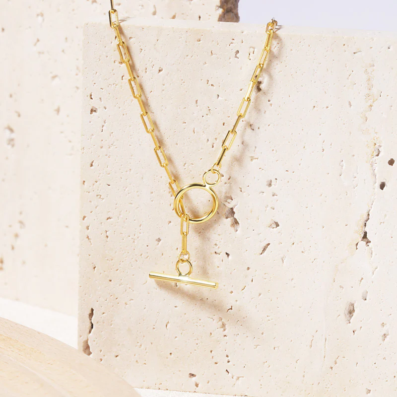 OT Buckle Chain Necklace Sterling Silver Gold Plated - Image 2