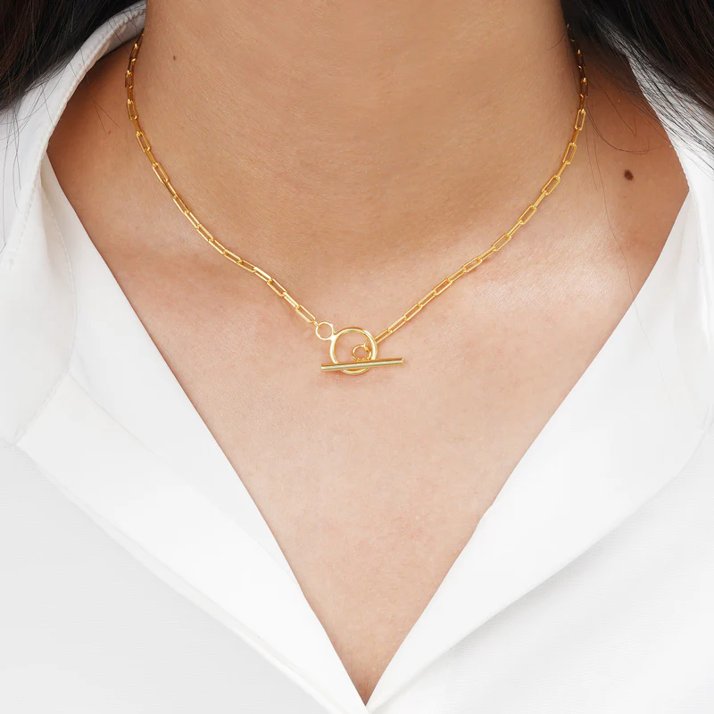 OT Buckle Chain Necklace Sterling Silver Gold Plated - Image 3