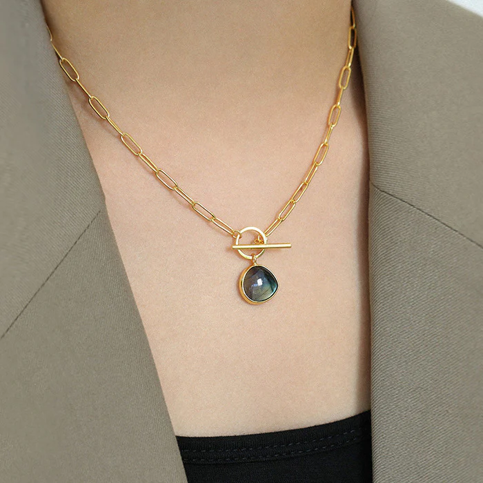 OT Buckle Labradorite Necklace Sterling Silver Gold Plated - Image 3