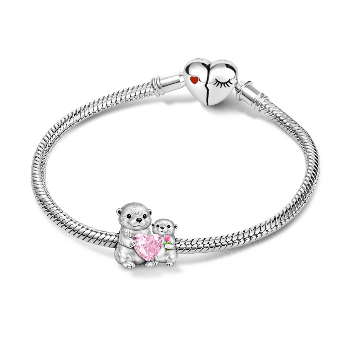 Gnoce Otter Mom Baby Embrace Love Charm Platinum-plated Silver Blend - Image 3