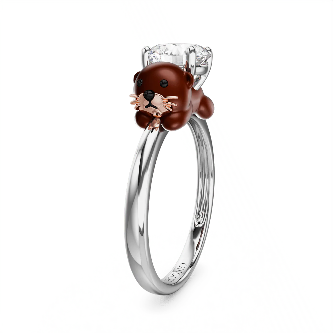 Gnoce Otter Embraces Moissanite Ring Platinum-plated Silver Blend - Image 5