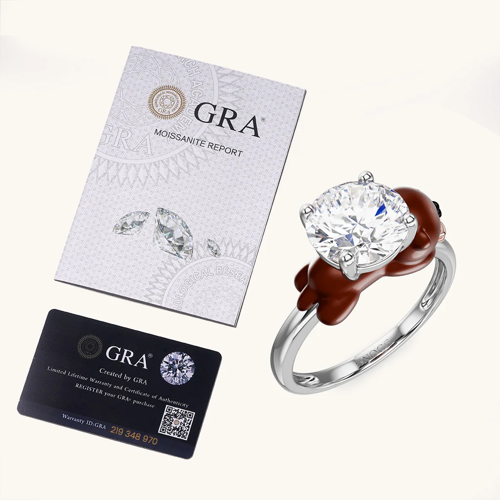 Gnoce Otter Embraces Moissanite Ring Platinum-plated Silver Blend - Image 6