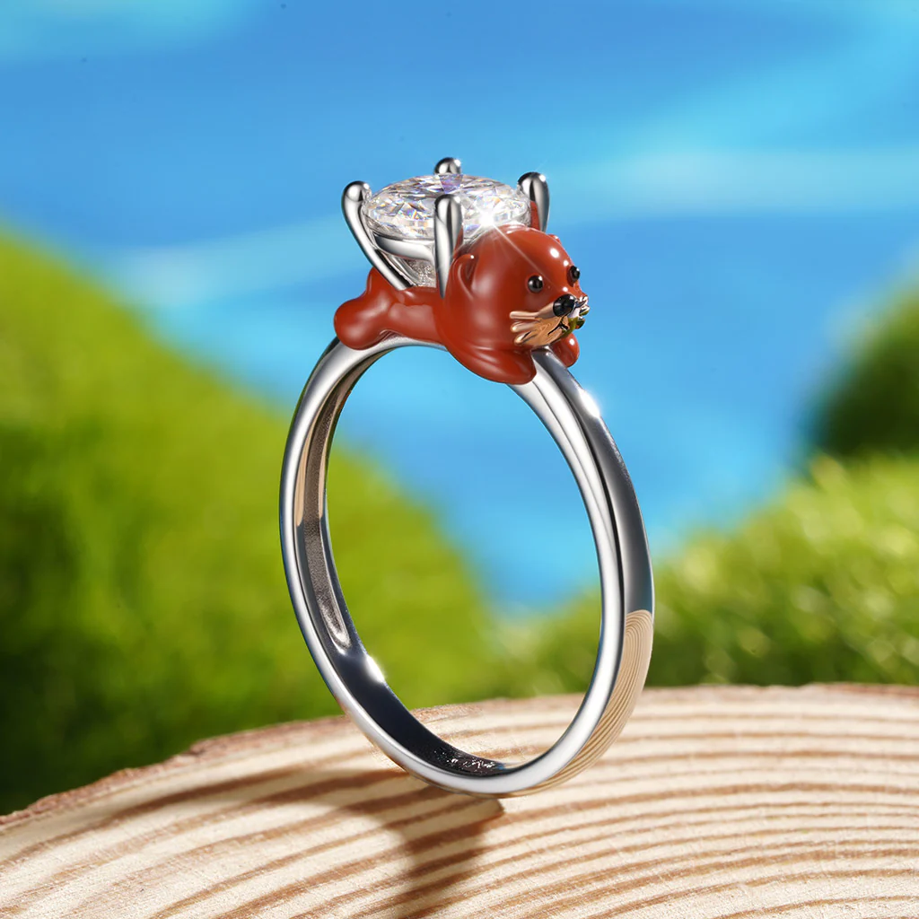 Gnoce Otter Embraces Moissanite Ring Platinum-plated Silver Blend - Image 7