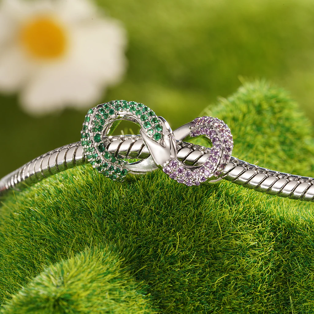 Gnoce Ouroboros Inlaid Zircon Birthstone Charm Platinum-plated Silver Blend - Image 5