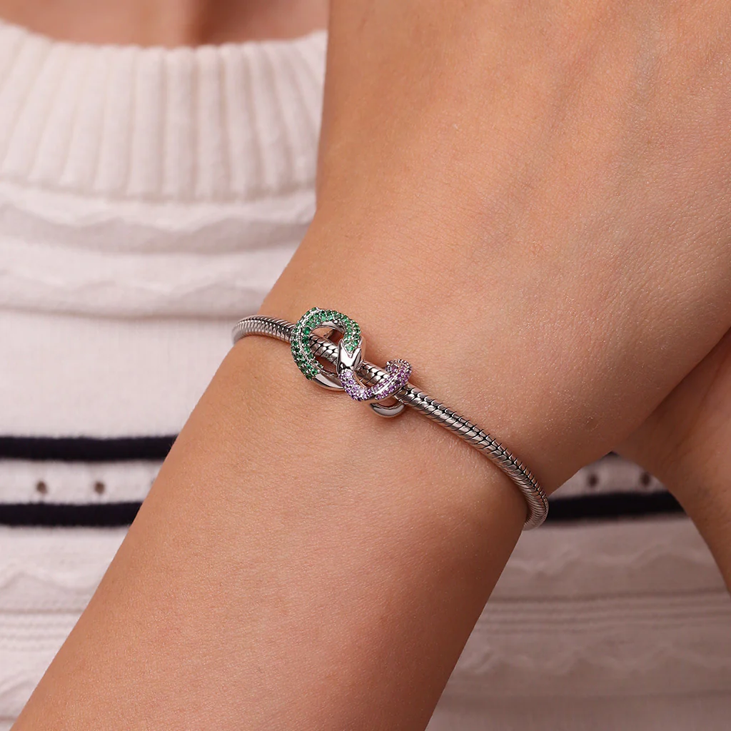 Gnoce Ouroboros Inlaid Zircon Birthstone Charm Platinum-plated Silver Blend - Image 7