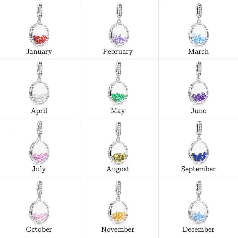 Gnoce Oval-shape Birthstone Charm Platinum-plated Silver Blend - Image 4