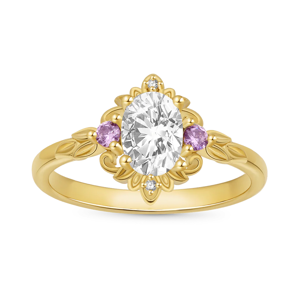 Gnoce Oval-Cut Gold Leaf Pattern Ring Platinum-plated Silver Blend
