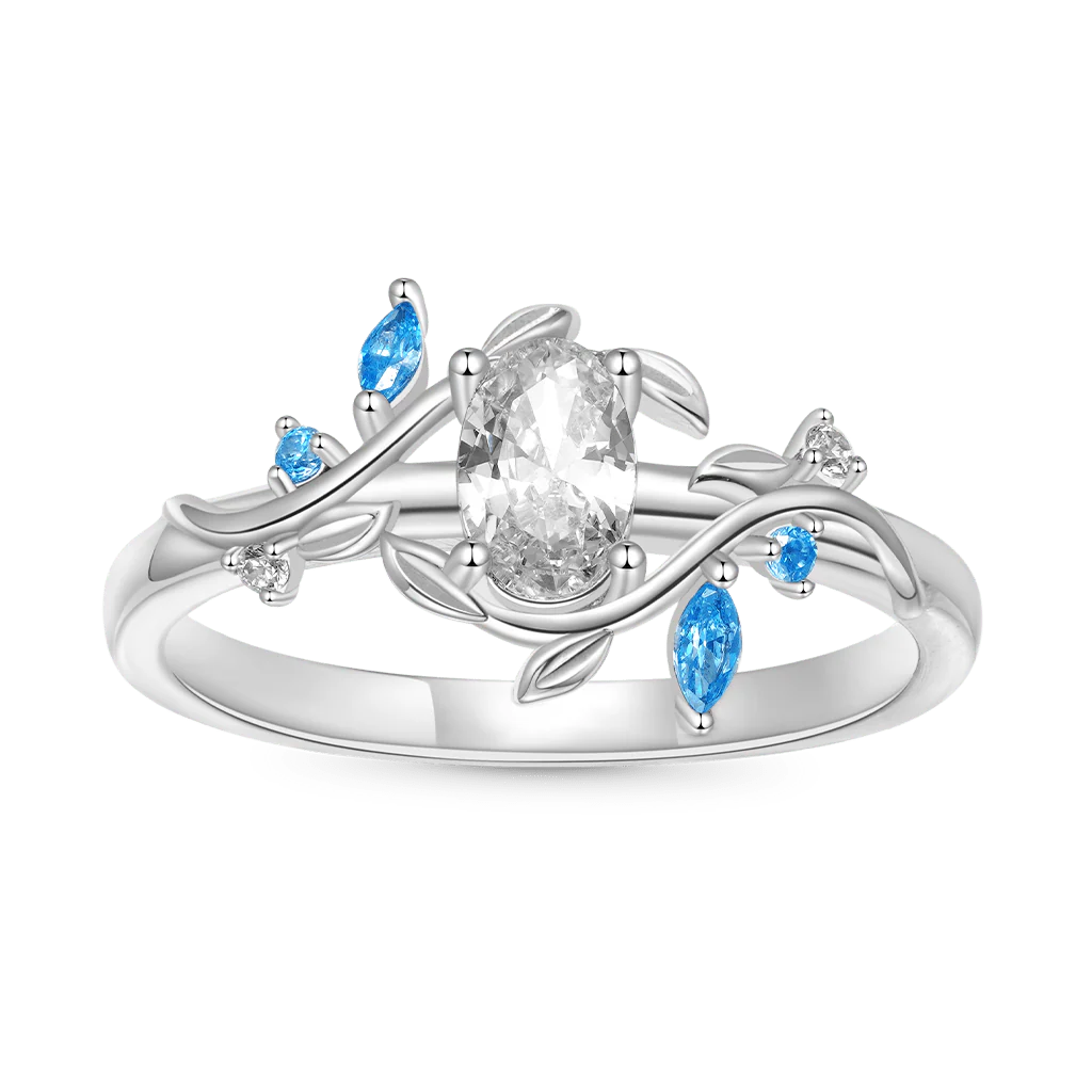 Gnoce Oval-cut Diamond Vine Women's Ring Platinum-plated Silver Blend