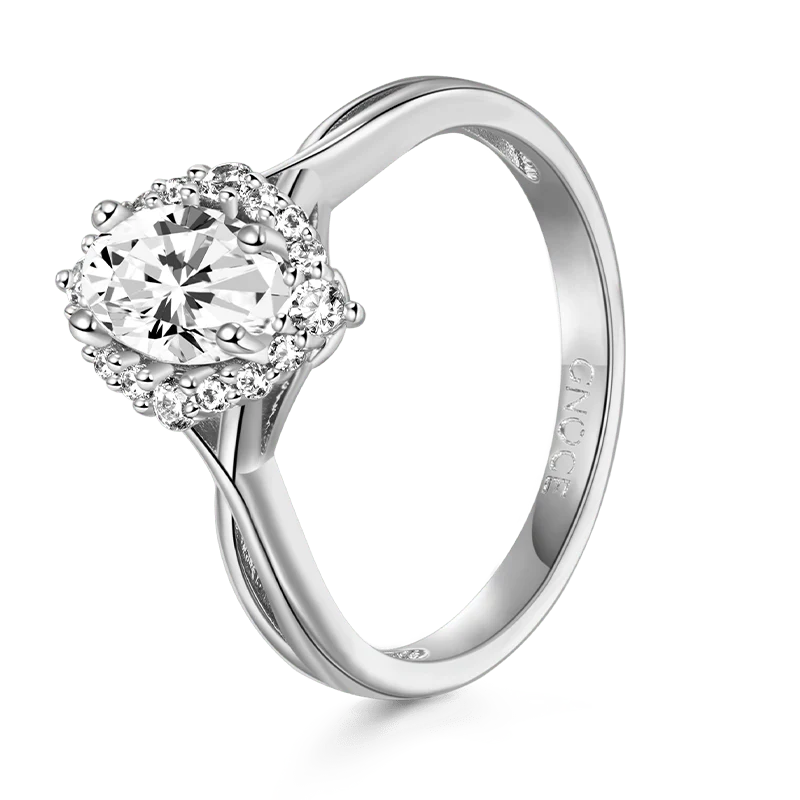 Gnoce Four Prong Oval Halo Engagement Ring Platinum-plated Silver Blend - Image 3