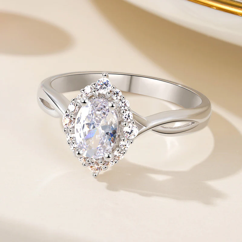 Gnoce Four Prong Oval Halo Engagement Ring Platinum-plated Silver Blend - Image 4