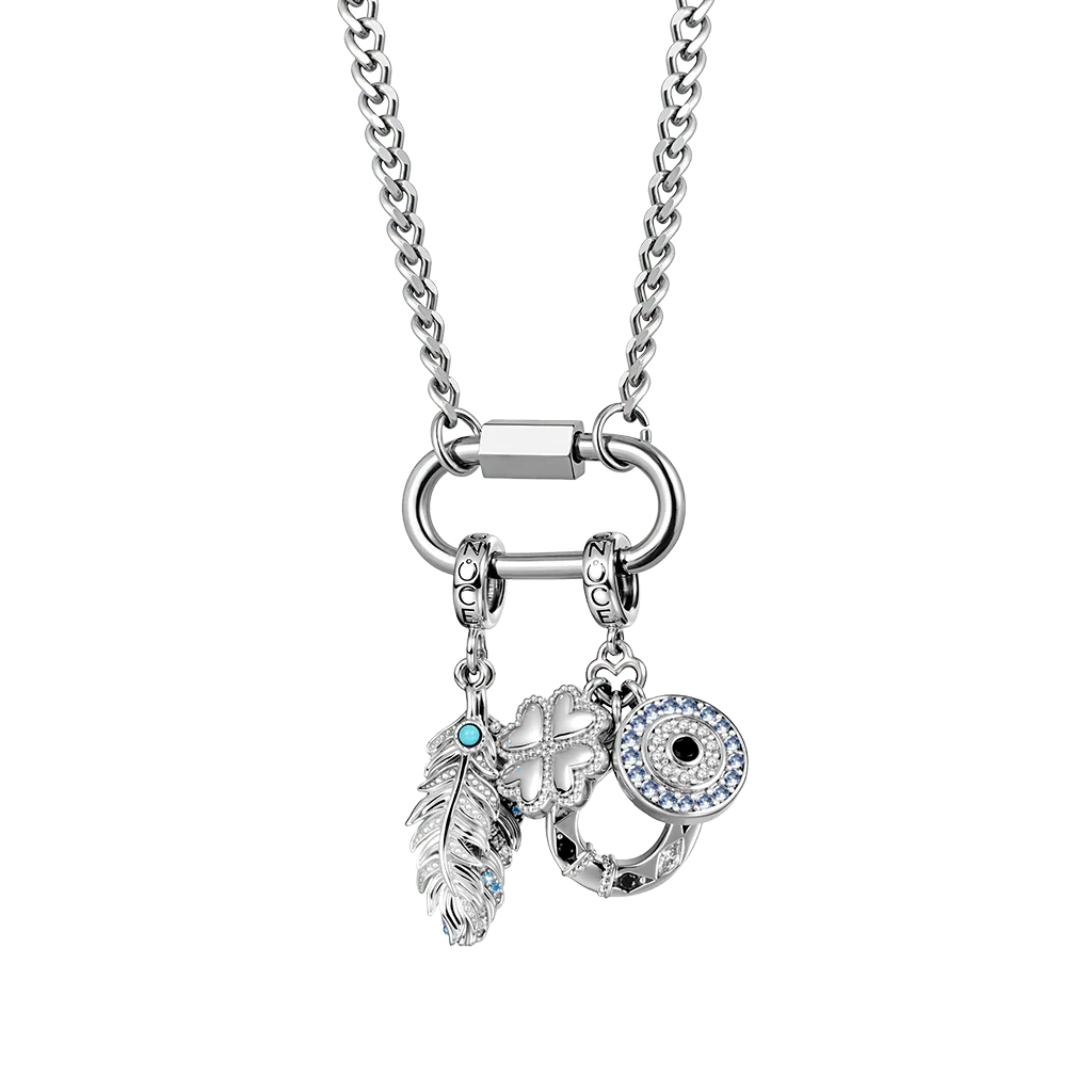 Gnoce Silver Oval Hoop Lock Chain Necklace