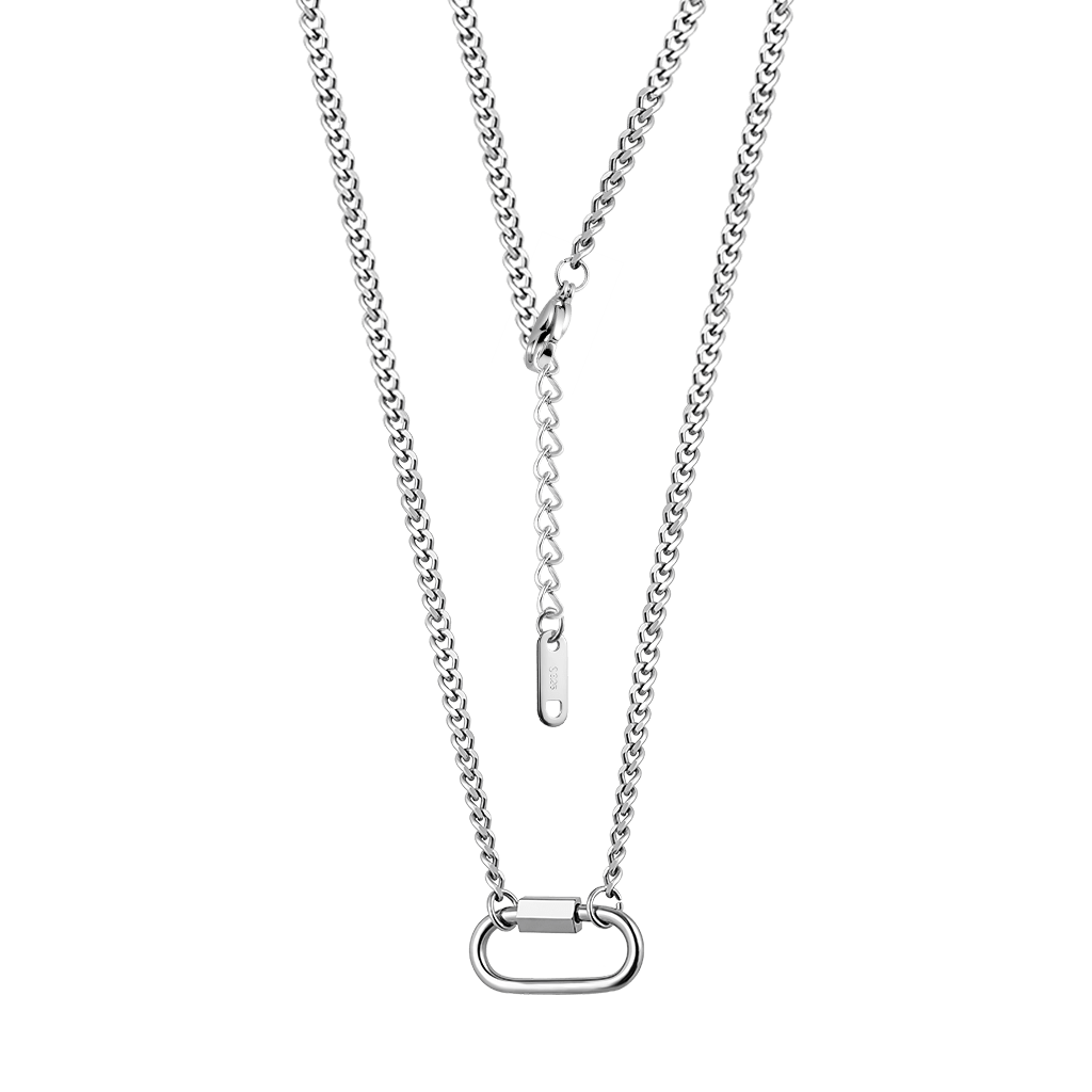 Gnoce Silver Oval Hoop Lock Chain Necklace - Image 2