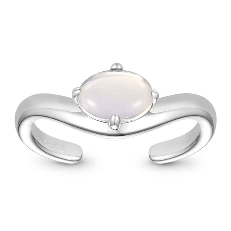 Gnoce Adjustable Oval-Shaped Moonstone Ring Platinum-plated Silver Blend