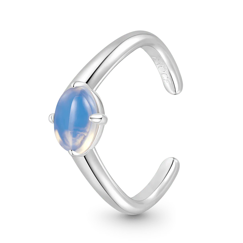 Gnoce Adjustable Oval-Shaped Moonstone Ring Platinum-plated Silver Blend - Image 2