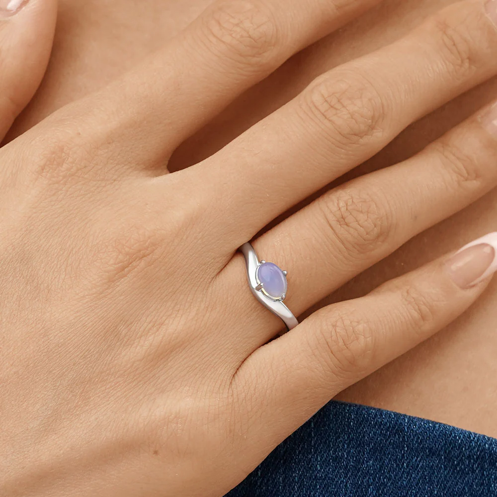 Gnoce Adjustable Oval-Shaped Moonstone Ring Platinum-plated Silver Blend - Image 5