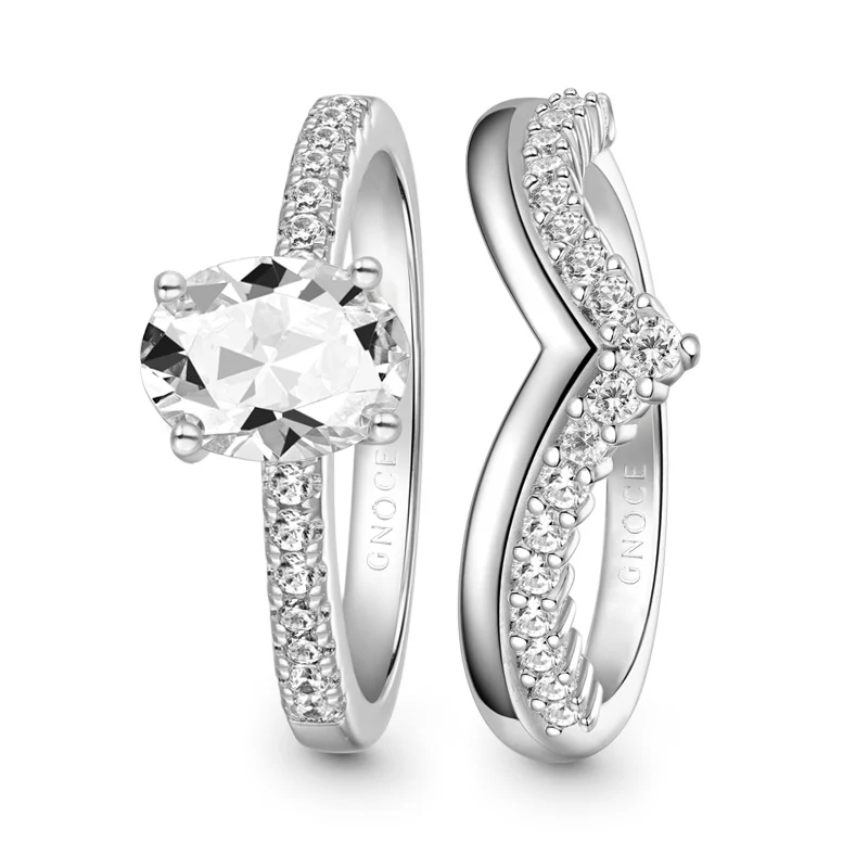Gnoce Classic Wishbone Stackable Ring Set Platinum-plated Silver Blend - Image 3