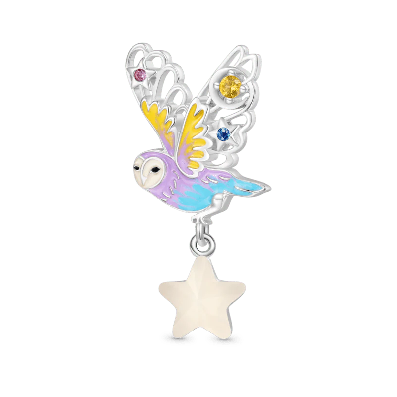 Gnoce Owl with Light Color-changing Star Charm Platinum-plated Silver Blend - Image 2