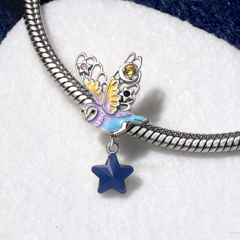Gnoce Owl with Light Color-changing Star Charm Platinum-plated Silver Blend - Image 4
