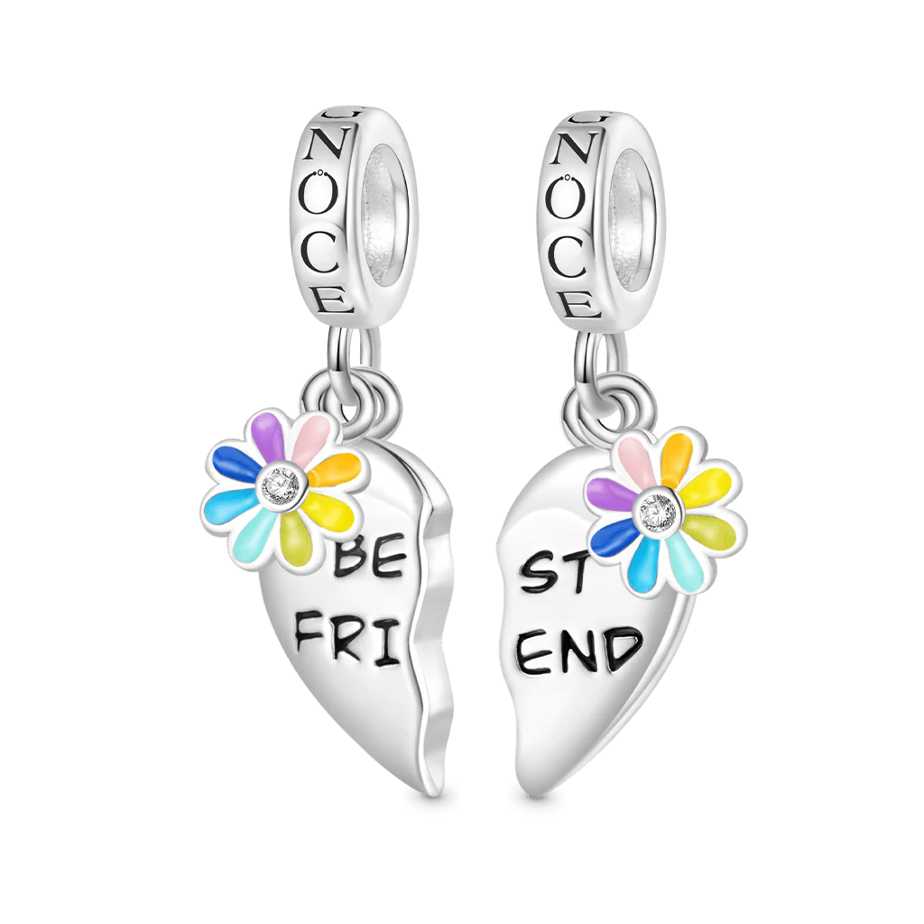 Gnoce Engravable Pair Heart Rainbow Charm Platinum-plated Silver Blend