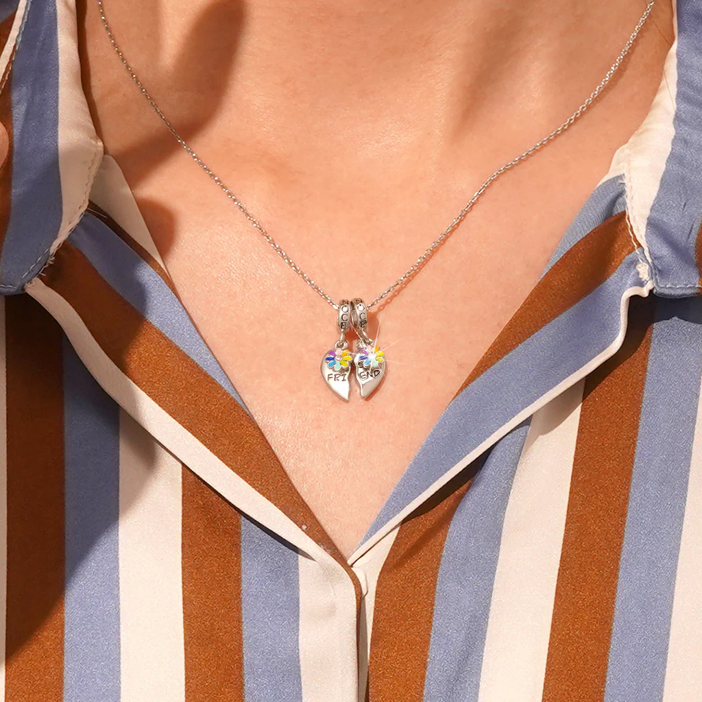 Gnoce Engravable Pair Heart Rainbow Charm Platinum-plated Silver Blend - Image 6